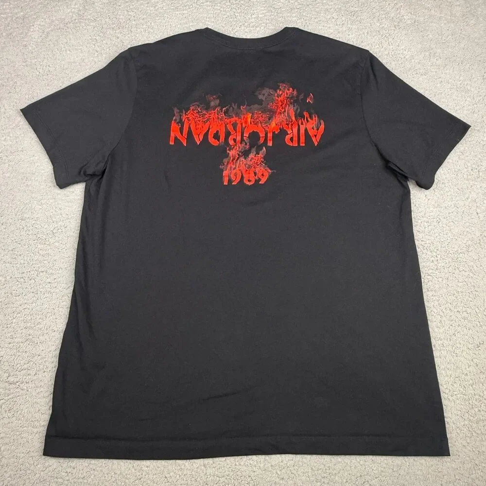 Nike Air Jordan T Shirt Mens XL Black AJ4 Fire Graphic Tee 1989 Sneaker FLAWED
